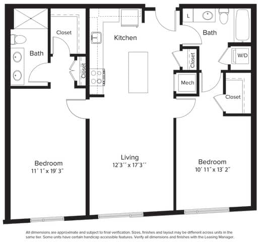 Floor Plan  2 bed 2 bathroom B at Fort Totten Square, Washington DC, 20011