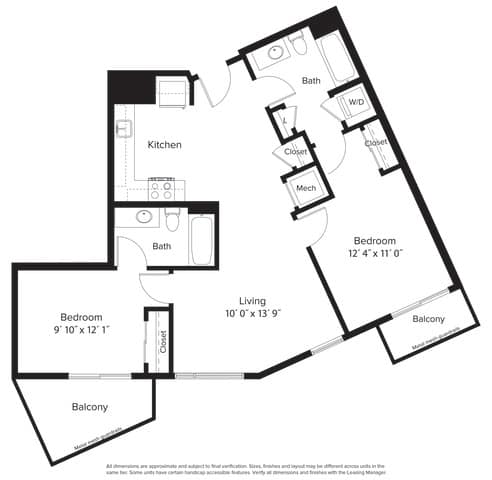 Floor Plan  2 bed 2 bath I at Fort Totten Square, Washington DC, 20011