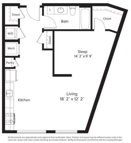 Floor Plan  Studio 1 bathroom E at Fort Totten Square, Washington, 20011