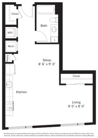 Floor Plan  Studio 1 bathroom D at Fort Totten Square, Washington DC, 20011