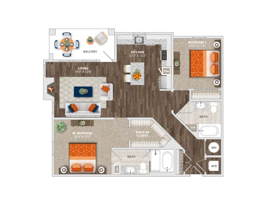 2 Bed 2 Bath Garda Floor Plan at Trelago Apartments, Florida