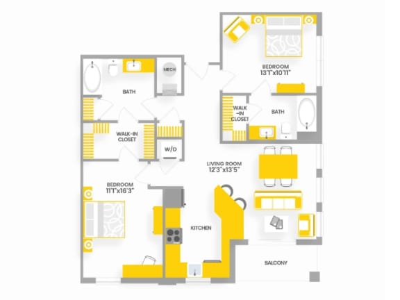 B7 Floor Plan 2 Bed 2 Bath at Garfield Park, Arlington, 22201