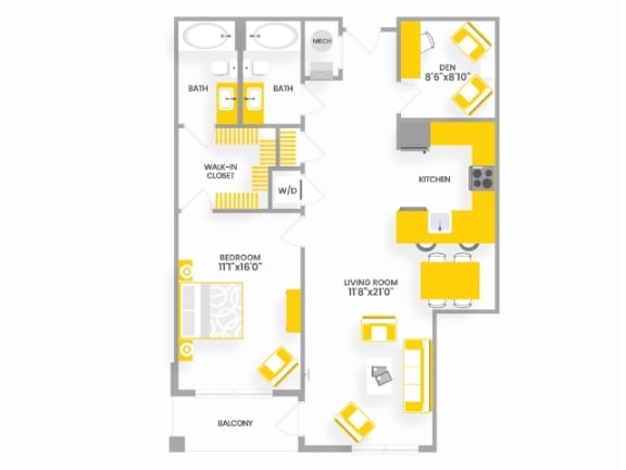 C2 Floor Plan 1 Bed 2 Bath at Garfield Park, Arlington, 22201
