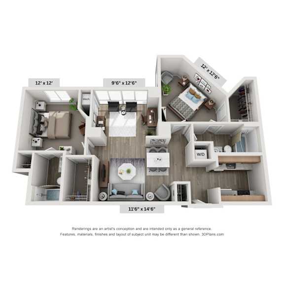 Jefferson 2 BR Floor Plan at Lincoln Old Town, Alexandria, 22314