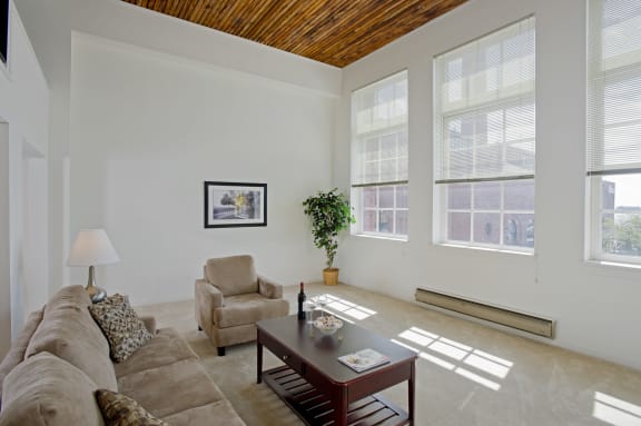 a living room with a couch and a coffee table at Tindeco Wharf, Baltimore Maryland