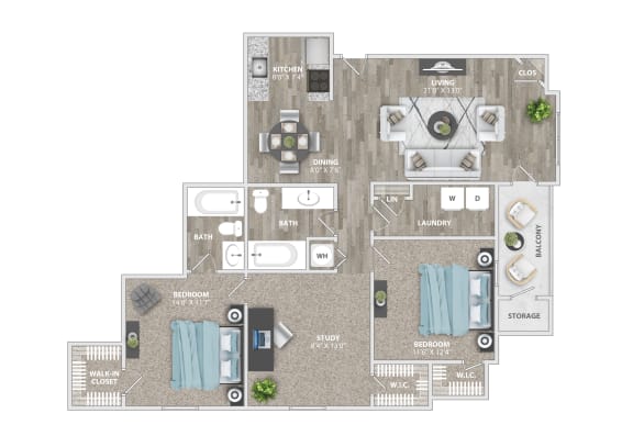 Floor Plan  a floor plan of a 3 bedroom apartment at St. Andrews Reserve, Wilmington, NC