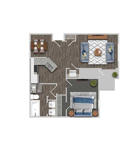 1B1B Floor Plan at Magnolia Pointe, Georgia, 30096