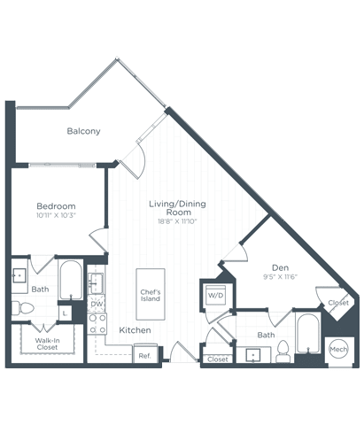 Floor Plan  a floor plan of a two bedroom apartment with a loft at Highgate at the Mile, McLean