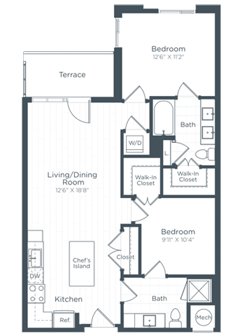 a floor plan of a bedroom apartment at Highgate at the Mile, Virginia, 22102