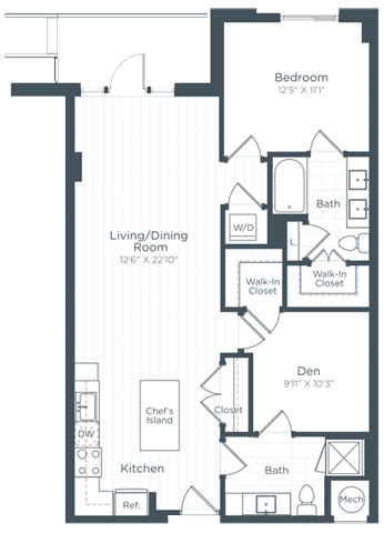 a floor plan of a bedroom apartment at Highgate at the Mile, McLean, VA 22102