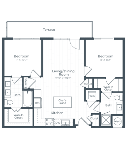 a floor plan of a bedroom apartment at Highgate at the Mile, McLean, VA 22102