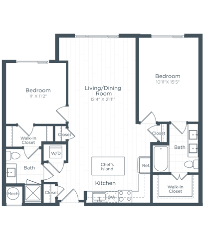 a floor plan of a bedroom apartment a floor plan of a bedroom apartment at Highgate at the Mile, McLean, 22102