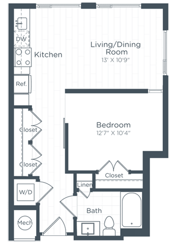 Floor Plan  a floor plan of a bedroom apartment at Highgate at the Mile, McLean Virginia