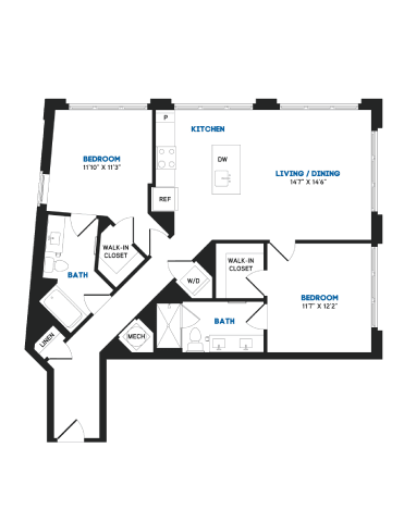 2 bed 2 bathroom C at Coda at Bryant Street, Washington