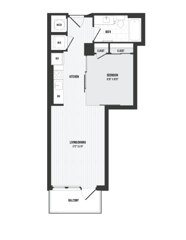 Floor Plan  1 bedroom 1 bath D at Coda at Bryant Street, Washington, DC 20002