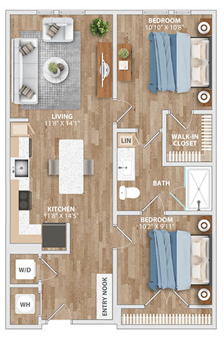 Floor Plan  A14D Floor Plan at Hawkins Press Apartments, North Carolina