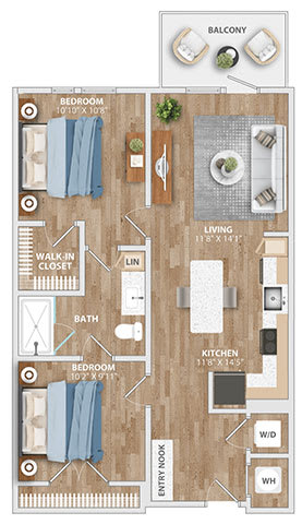 Floor Plan  A15D Floor Plan at Hawkins Press Apartments, Charlotte, NC, 28203