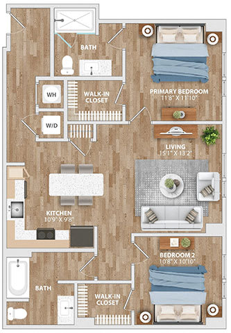 Floor Plan  B3B Floor Plan at Hawkins Press Apartments, North Carolina