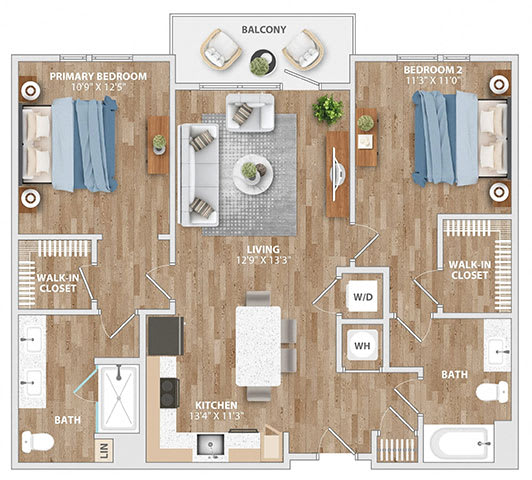 Floor Plan  B5B Floor Plan at Hawkins Press Apartments, Charlotte, North Carolina