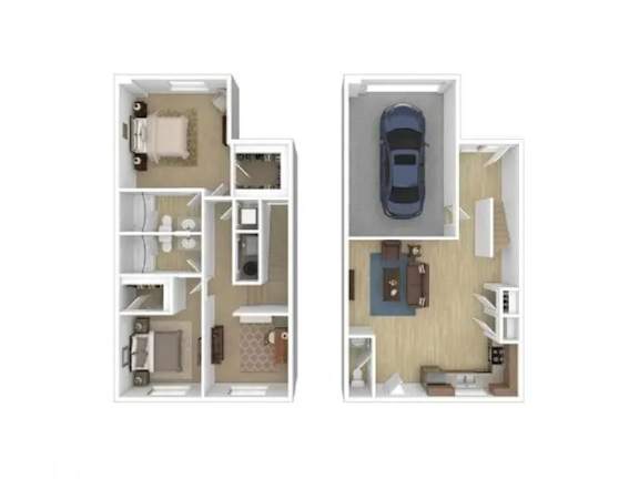 2Bed 2Bath Floor Plan at Calla Homes Apartments, Millcreek, UT, 84106