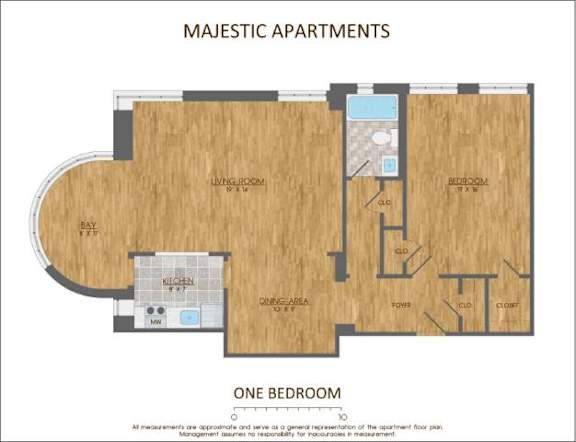 1Bedroom 1Bath Floor Plan at Majestic Apartments, District of Columbia