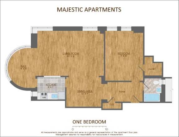 1Bed 1Bathroom Floor Plan at Majestic Apartments, District of Columbia, 20010