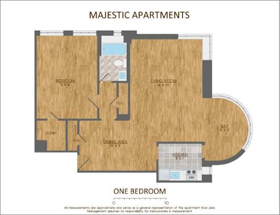 1Bd 1Bth Floor Plan at Majestic Apartments, Washington, DC 20010