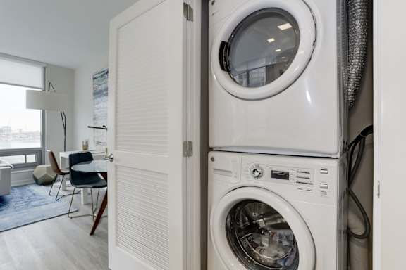 In unit washer and dryer closet at 1405 Point Apartments, Baltimore