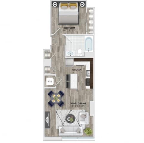 Studio apartment floor plan layout at 1405 Point Apartments, Baltimore, Maryland