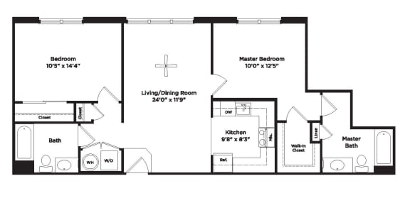 Floor Plan  2 bed 2 bath B3b Floor Plan at 800 Carlyle, Virginia