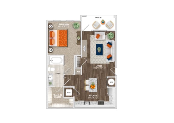 1 Bed 1 Bath Pomelo Floor Plan at Trelago Apartments, Maitland, FL, 32751