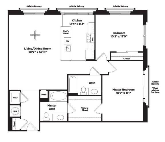 2 bed 2 bath B14b Floor Plan at 800 Carlyle, Alexandria, VA, 22314