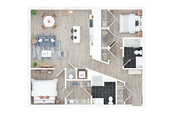 Floor Plan  3 bed 2 bath E at Jayde Parkside Apartments, Washington DC, 20019