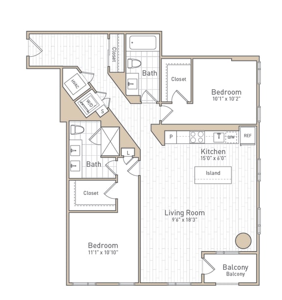 a floor plan of a bedroom apartment at The Boro, Tysons