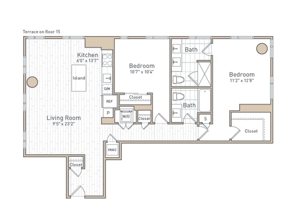 a floor plan of a bedroom apartment at The Boro, Virginia