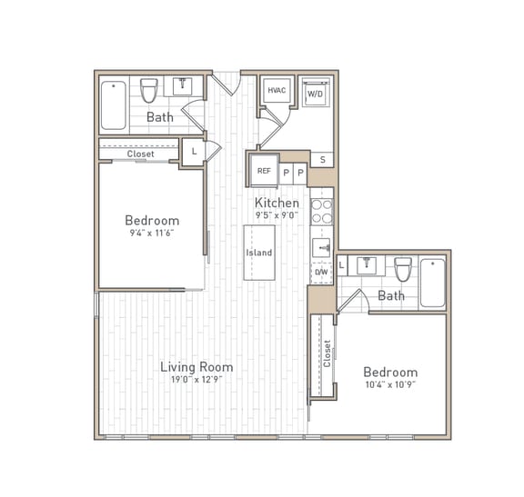 a floor plan of a bedroom apartment at The Boro, Tysons, VA