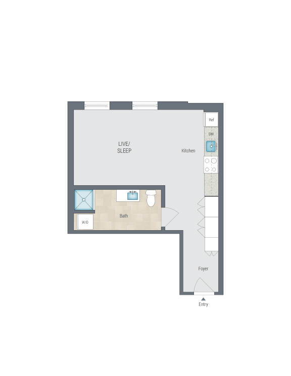 Studio 1 bath G a floor plan of a house with a bedroom and a terrace at Reed Row, Washington, DC
