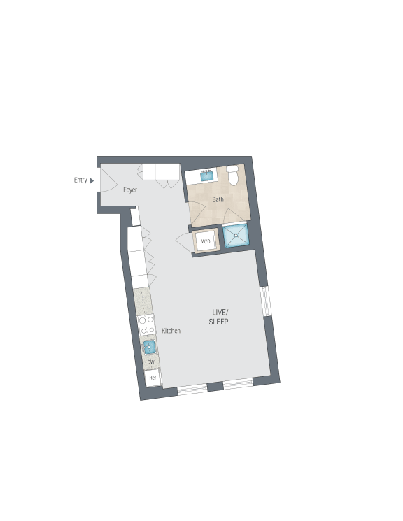 Studio 1 bath F the floor plan of the apartment at Reed Row, Washington