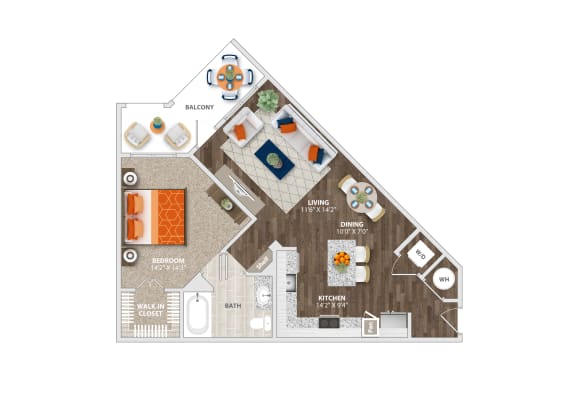 1 Bed 1 Bath Seville Floor Plan at Trelago Apartments, Maitland, FL, 32751