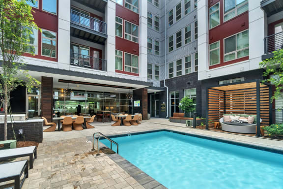 a swimming pool in the middle of a building at South and Hollis, Charlotte