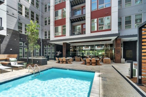 a swimming pool in the middle of a building at South and Hollis, North Carolina