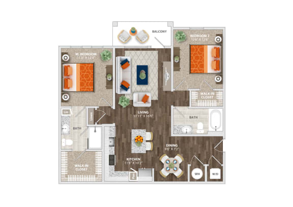 Floor Plan  2 Bed 2 Bath Tangelo Floor Plan at Trelago Apartments, Florida