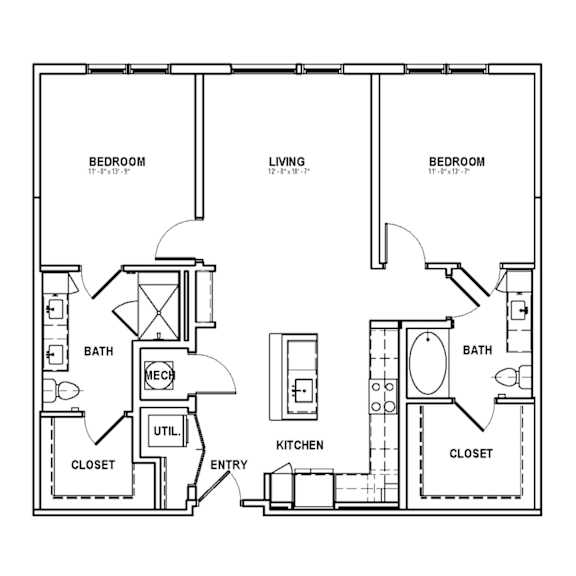 2 bed 2 bath B2-1 Floor Plan at The Sully, Chantilly, VA