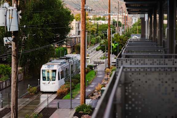 A train is coming down the tracks.