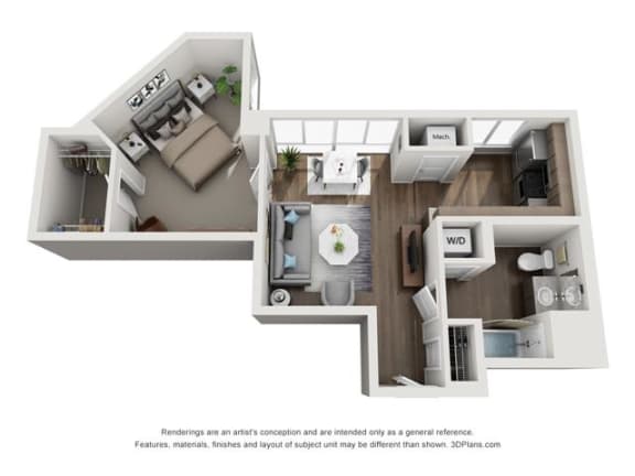 Floor Plan  a stylized floor plan with a bedroom and a living room at Lincoln Old Town, Alexandria, 22314