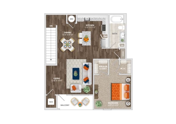 1 Bed 1 Bath Valencia Floor Plan at Trelago Apartments, Maitland, FL, 32751