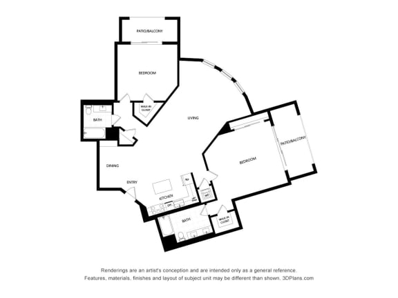 2 bed 2 bath 2d floor plan image, The Mansfield at Miracle Mile