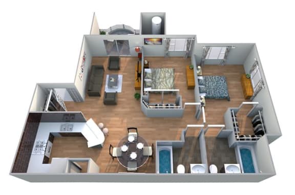 Villa D&#x27;Este Floor Plan 1,022 Sq.Ft. at Medici Apartment Homes, Bermuda Dunes, CA