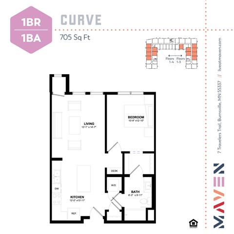 Curve Floorplan at Maven Apartments, Burnsville, MN