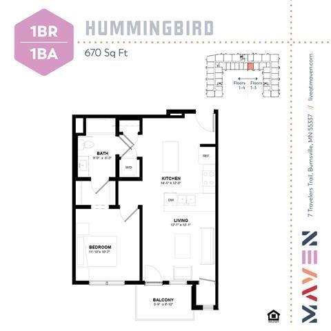 Hummingbird Floorplan at Maven Apartments, Minnesota